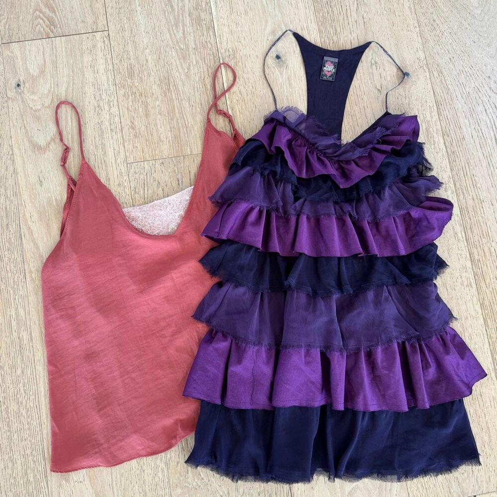Free People Bundle Ruffle Halter Tunic Boho + Deep V Cami XS